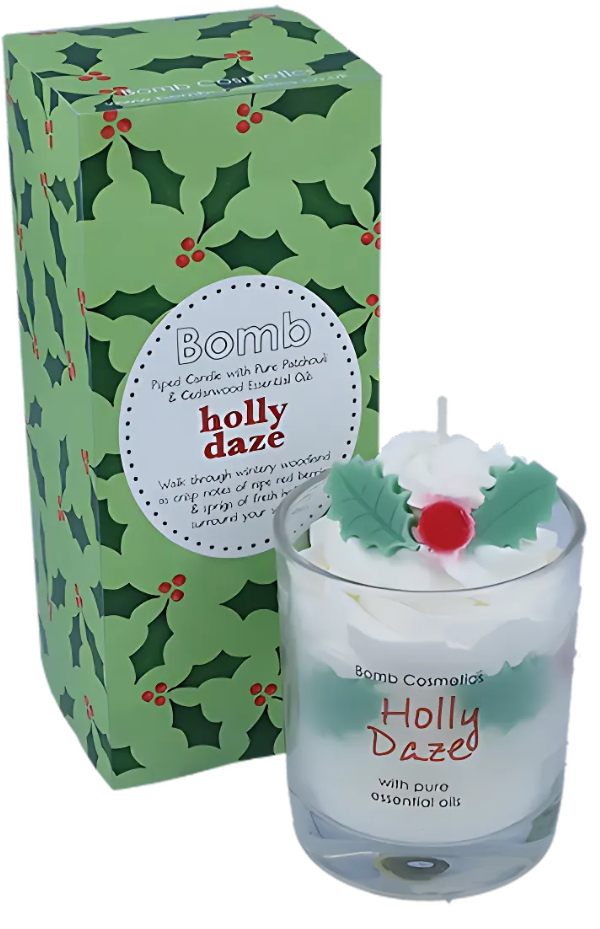 Holly Daze Piped Glass Candle
