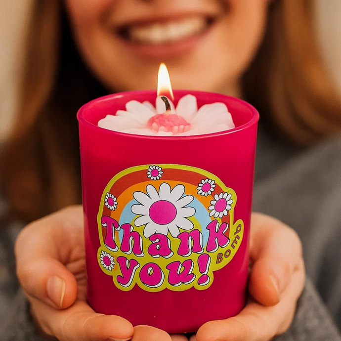 Thank You Flower Piped Glass Candle