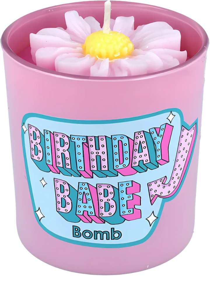 Birthday Babe Flower Piped Glass Candle