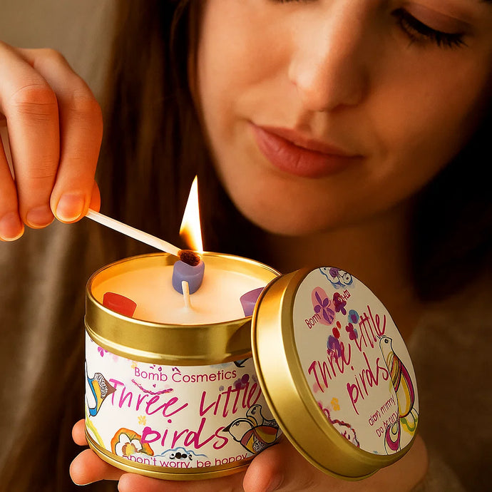 Three Little Birds Tin Candle