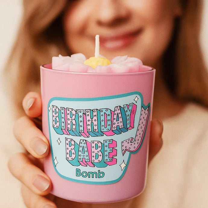 Birthday Babe Flower Piped Glass Candle